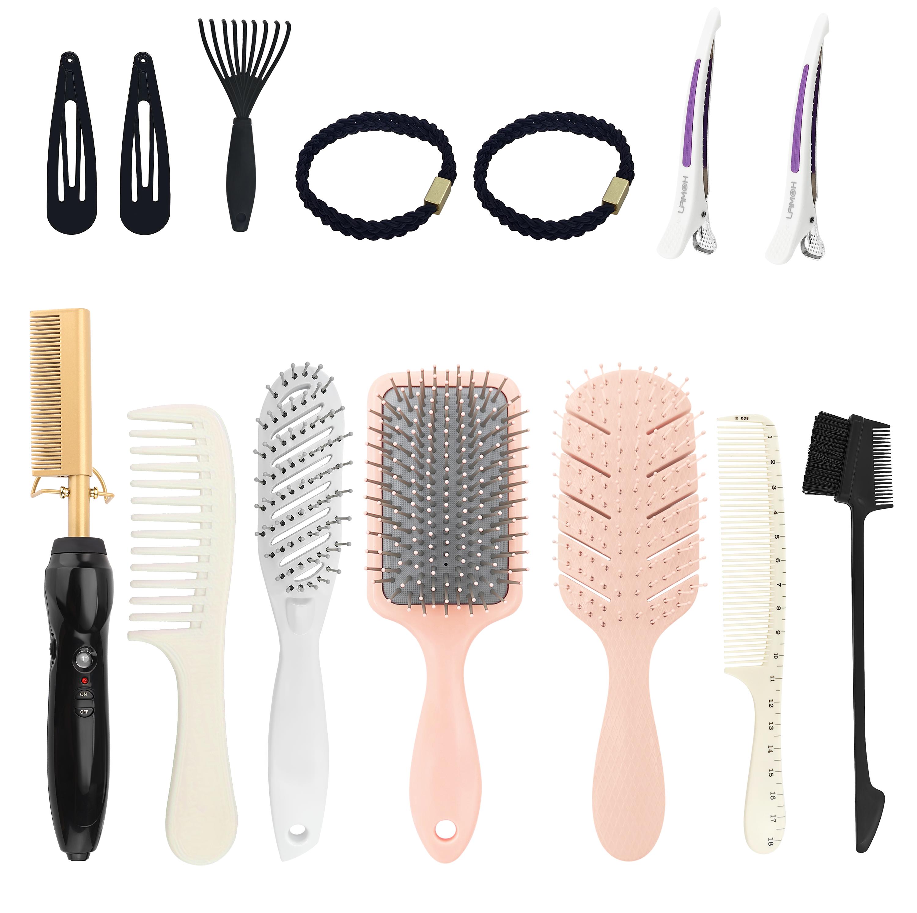 Anti-Frizz Electric Hot Comb Straightening Brush Kit - Ionic Technology for All Hair Types, Home Hair Care Essentials